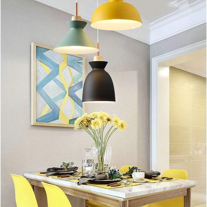 MULTI Scandinavian Metal Wood Macaroon Pendant Light for Bedroom S32