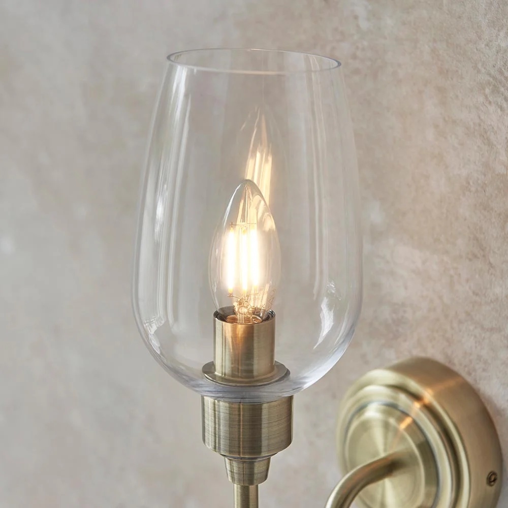 Clarione Art Deco Wall Light with Clear Glass Shade - Modern Metal Design for Hallways T918