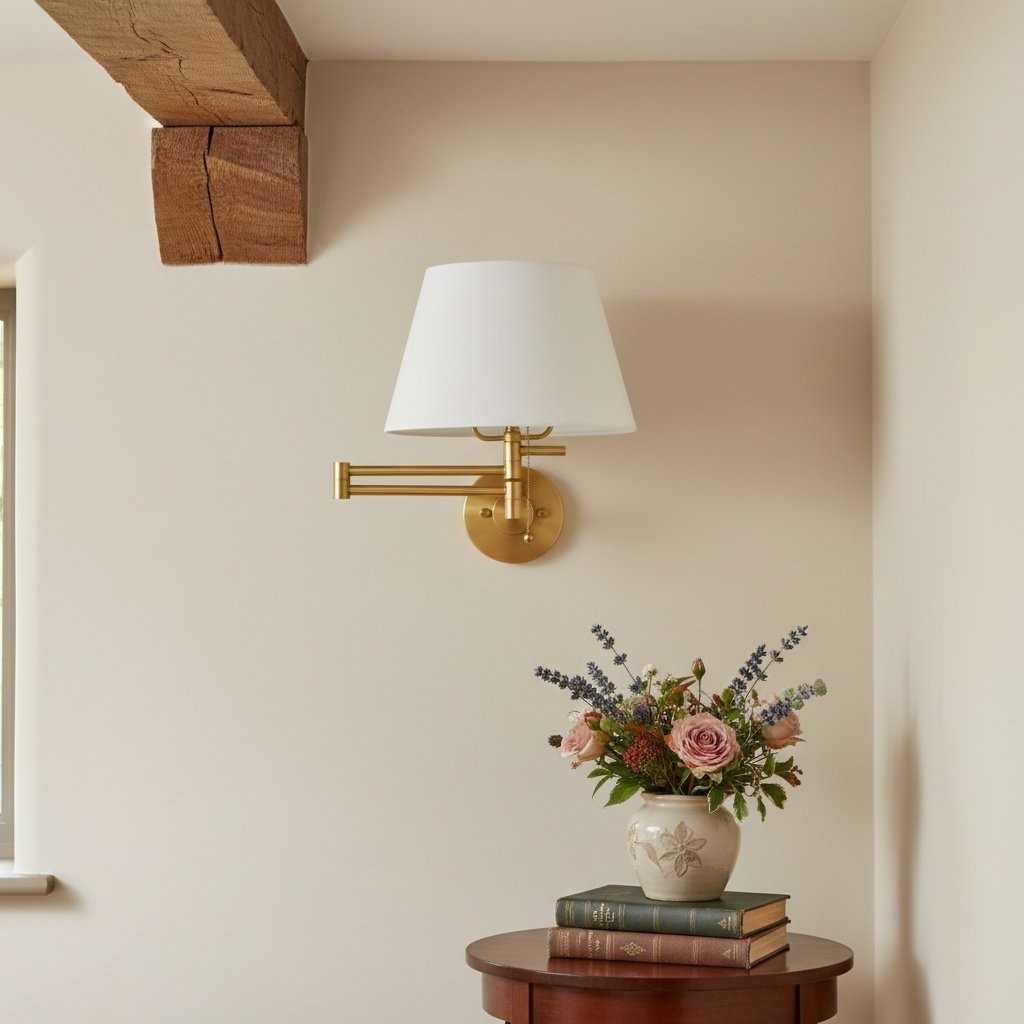 Ornato Luxe Brass Schoolhouse Sconce - Art Deco Wall Light with White Shade T404