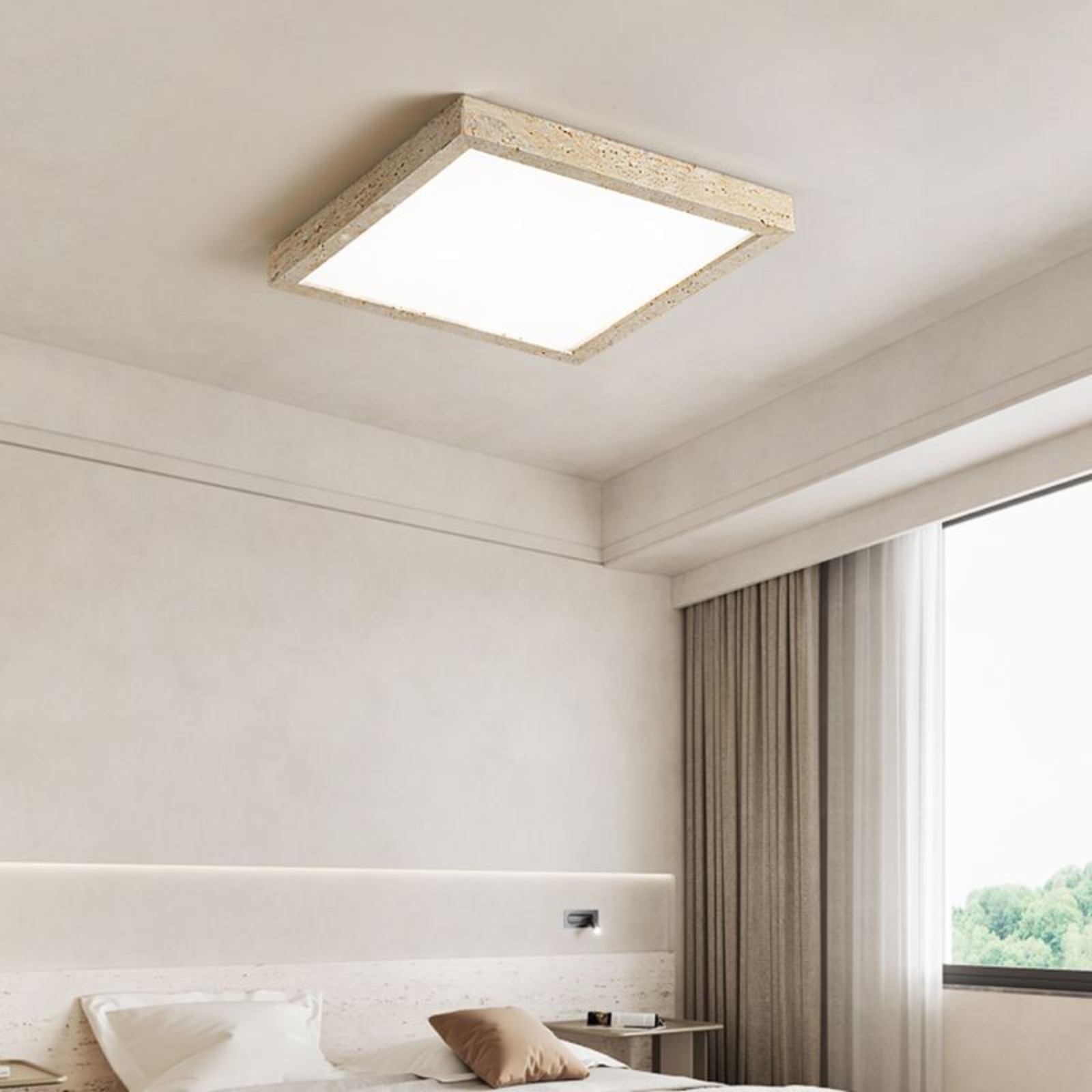 Square Travertine Ceiling Light With Acrylic Diffuser S294