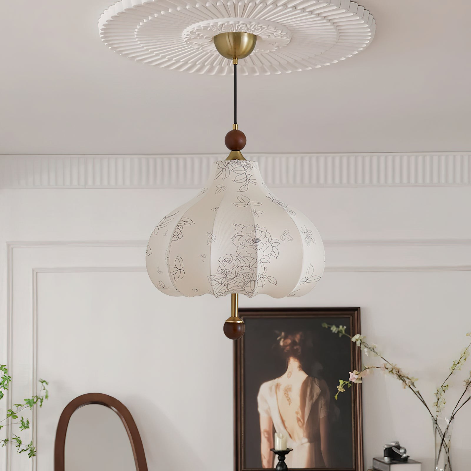 French Retro Fabric Pattern Pendant Lamp M562