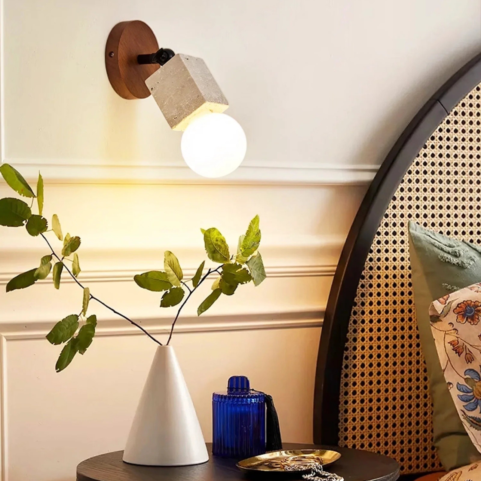Geometric Travertine Cube With Glass Globe Wall Sconce S319