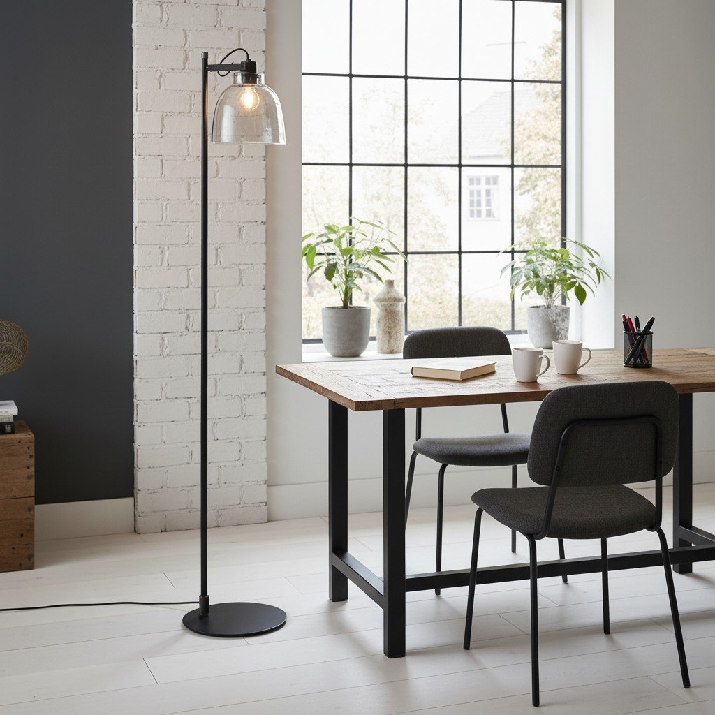 Readium Industrial Floor Lamp - Adjustable Glass Head Metal Base for Living Room and Bedroom T869