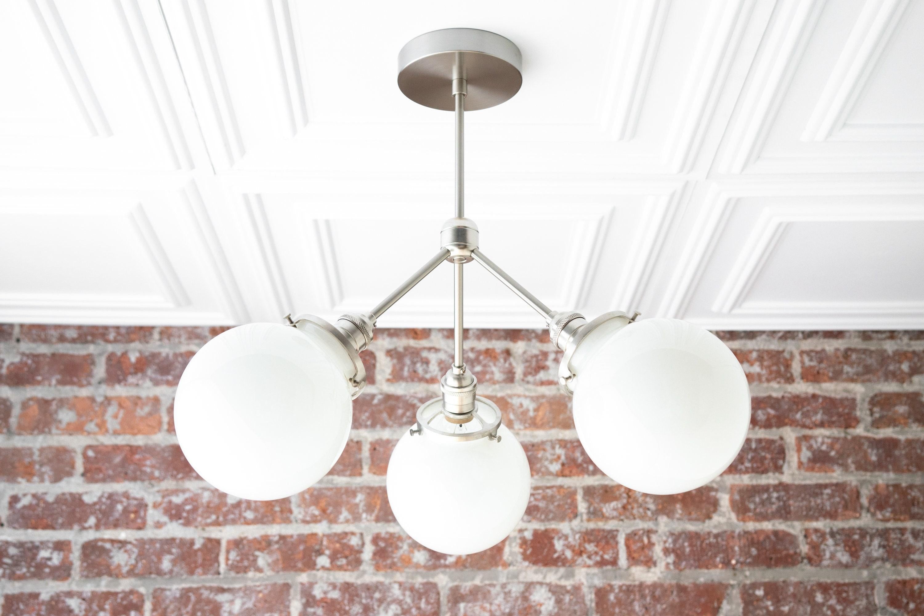 Glorica Glass Chandelier - Brass Globe Ceiling Light with Opal Shade T330