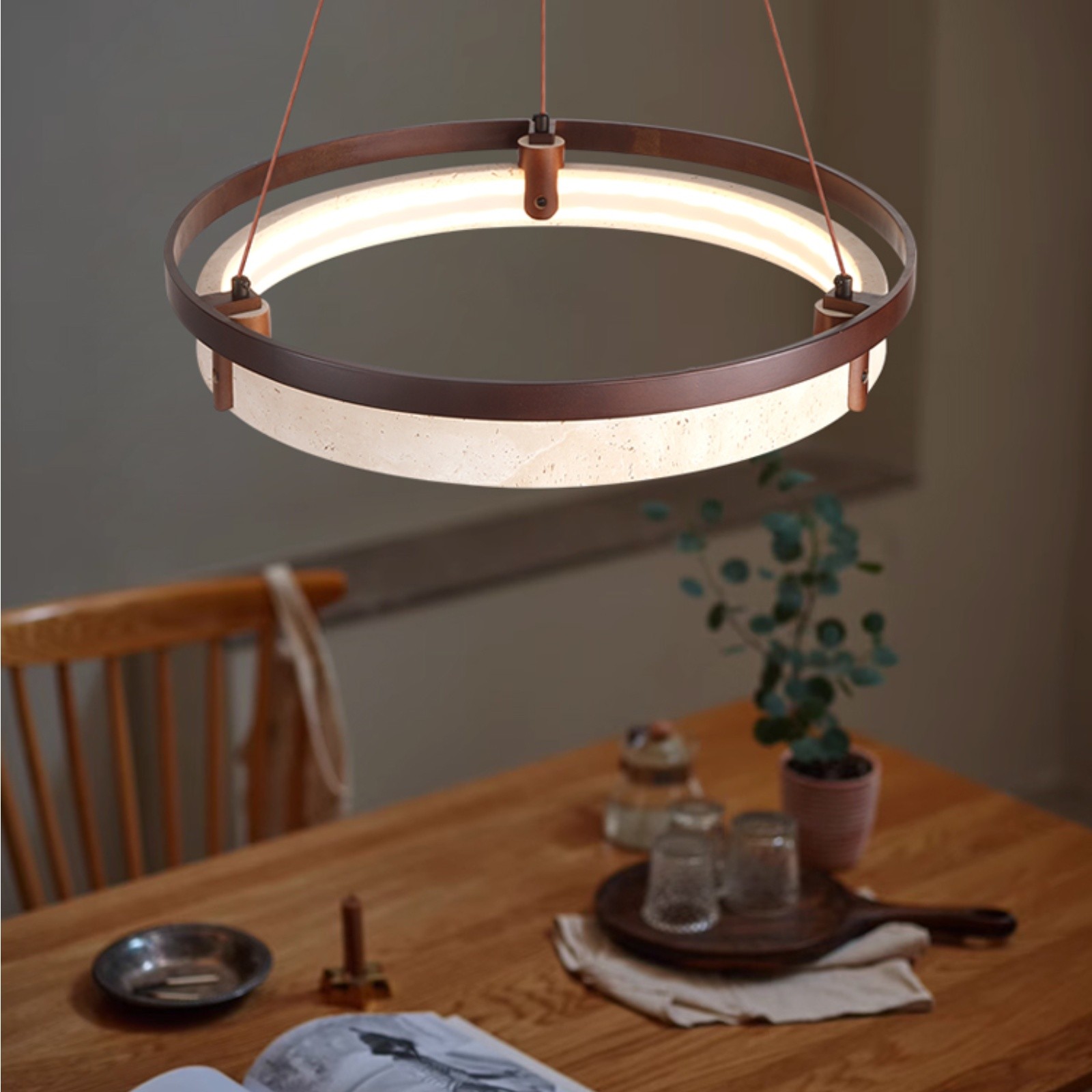 Contemporary Elegant Travertine Ring Pendant Light S288
