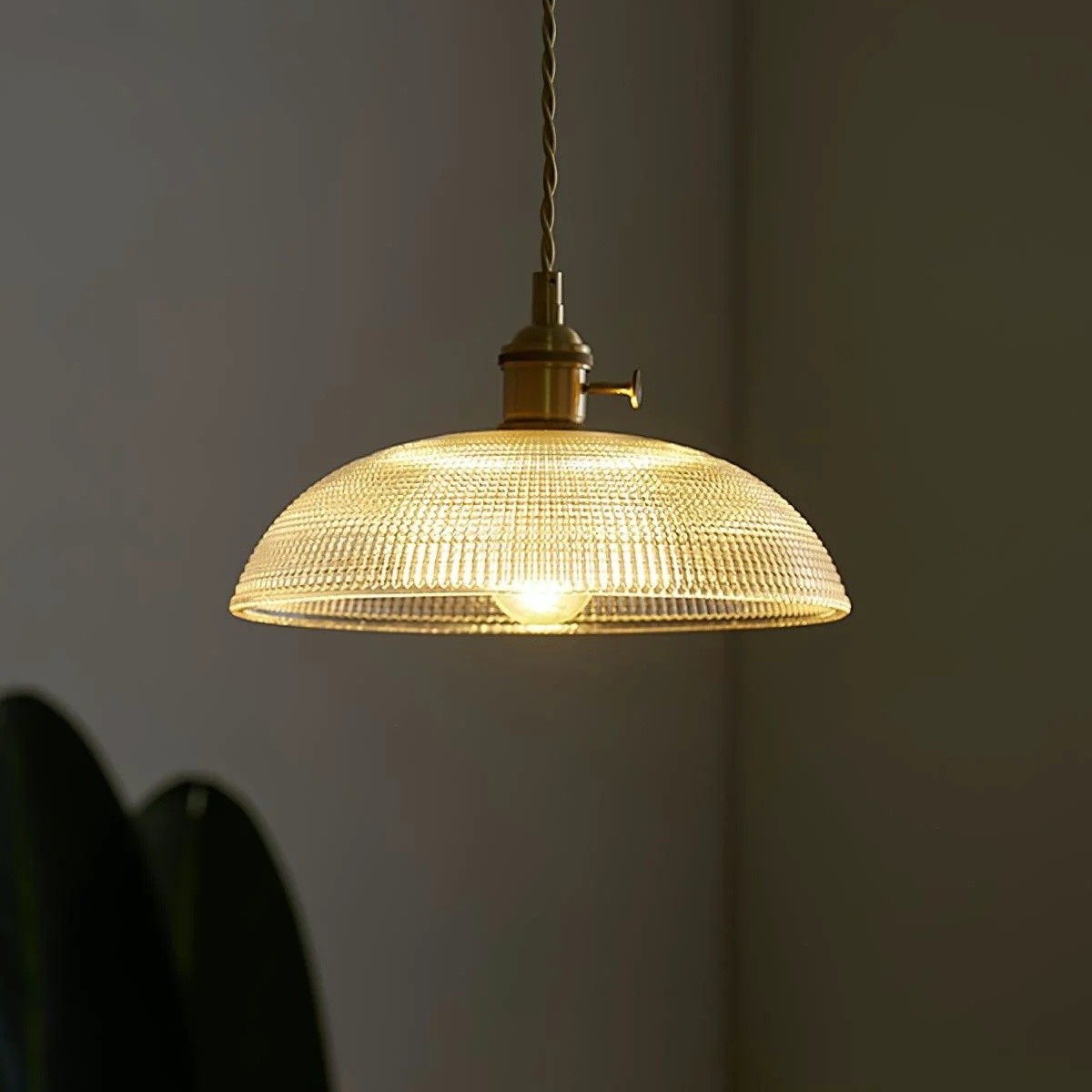 Modern Spiral Pendant Light – Textured Ribbed Glass Shade S225