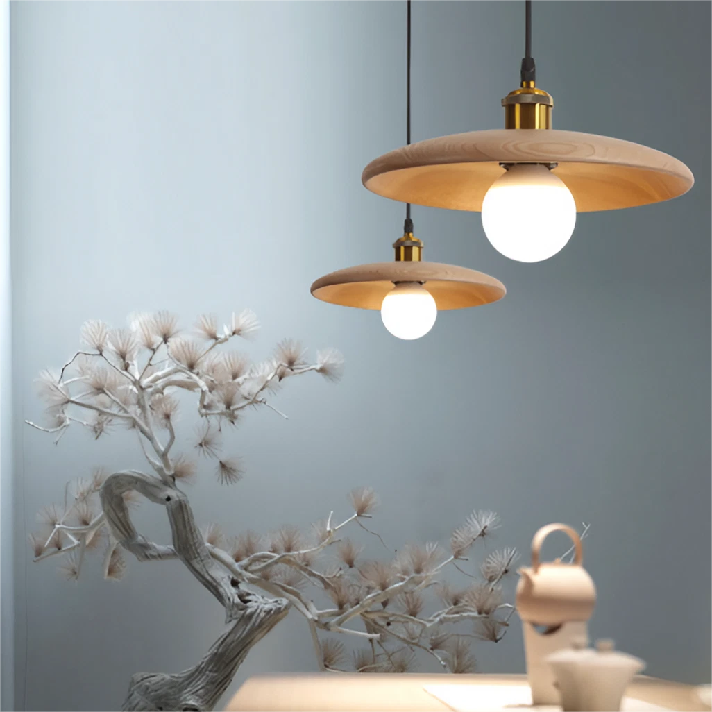 Japanese Wabi-Sabi Wooden Pendant Light S06