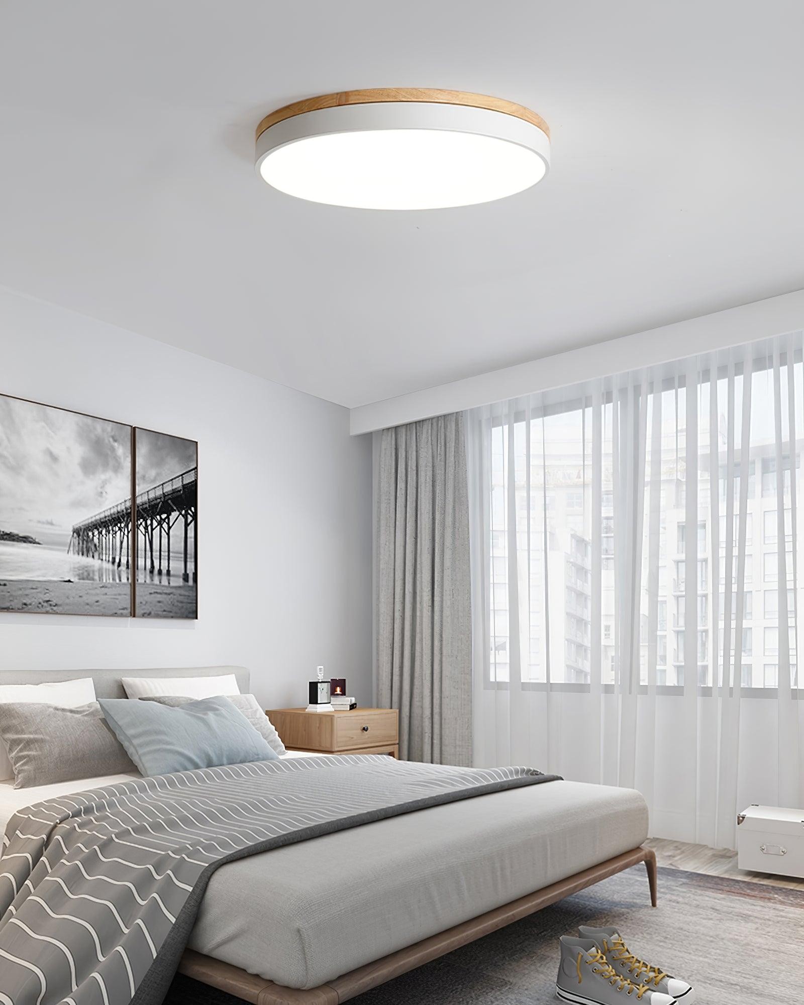 White Round Wooden Ceiling Lamp M197