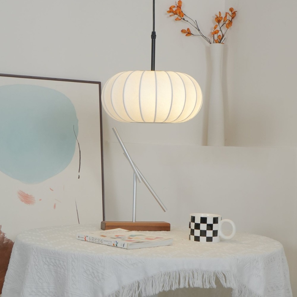 Simple Wabi-sabi White Lantern Fabric Pendant Lamp M06