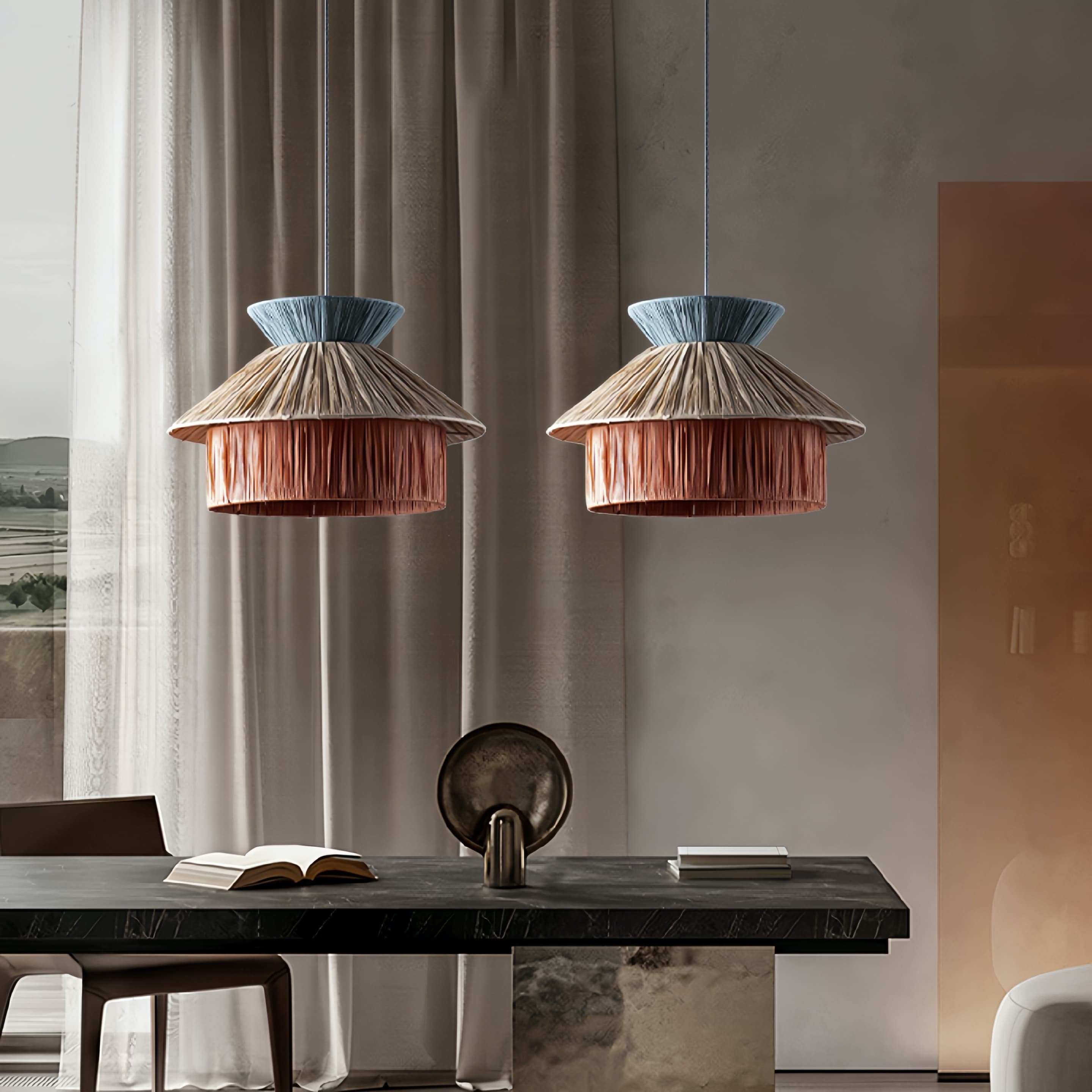 Handwoven Raffia Pendant Light – Boho Chic Natural Lighting S239