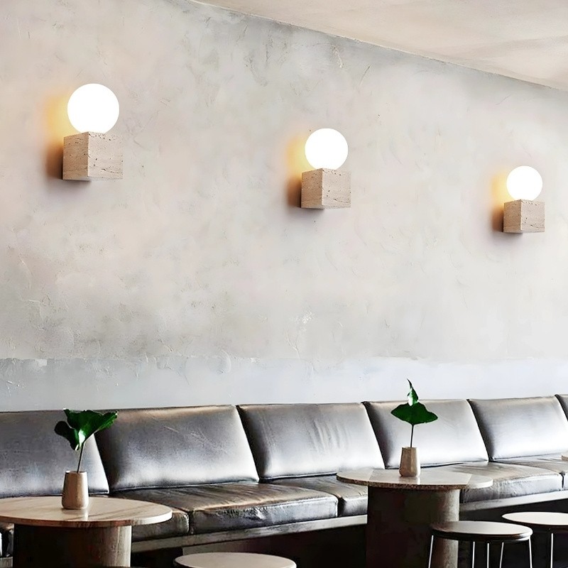 Natural Cube Travertine Wall Lamp - Warm Light for Modern Interiors S323