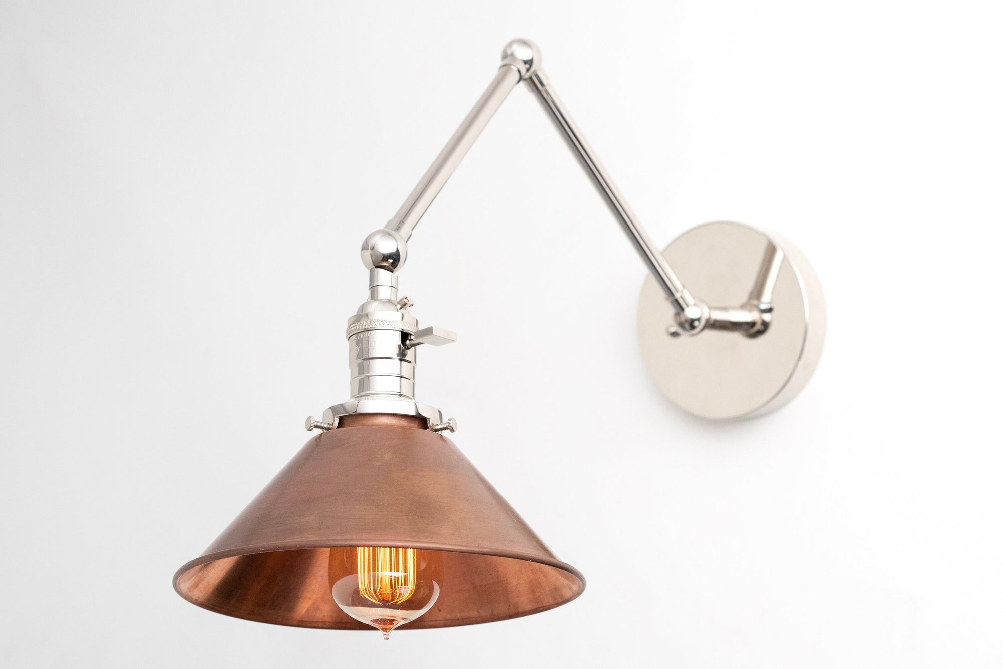 Conique Metal Industrial Wall Sconce with Adjustable Arm - Vintage Copper Cone Shade for Task Lighting T390