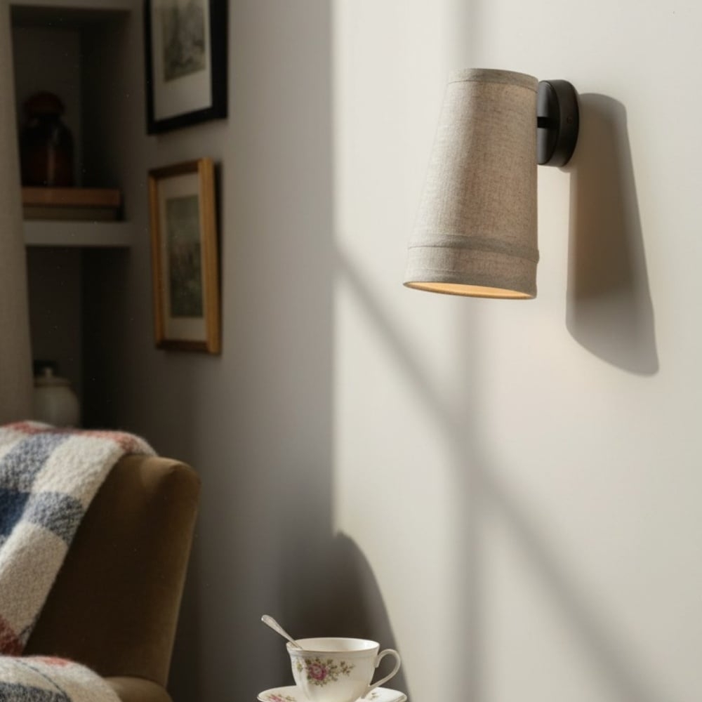 Zalen Wall Light - Textured Linen Shade with Retro Bronze Design T652