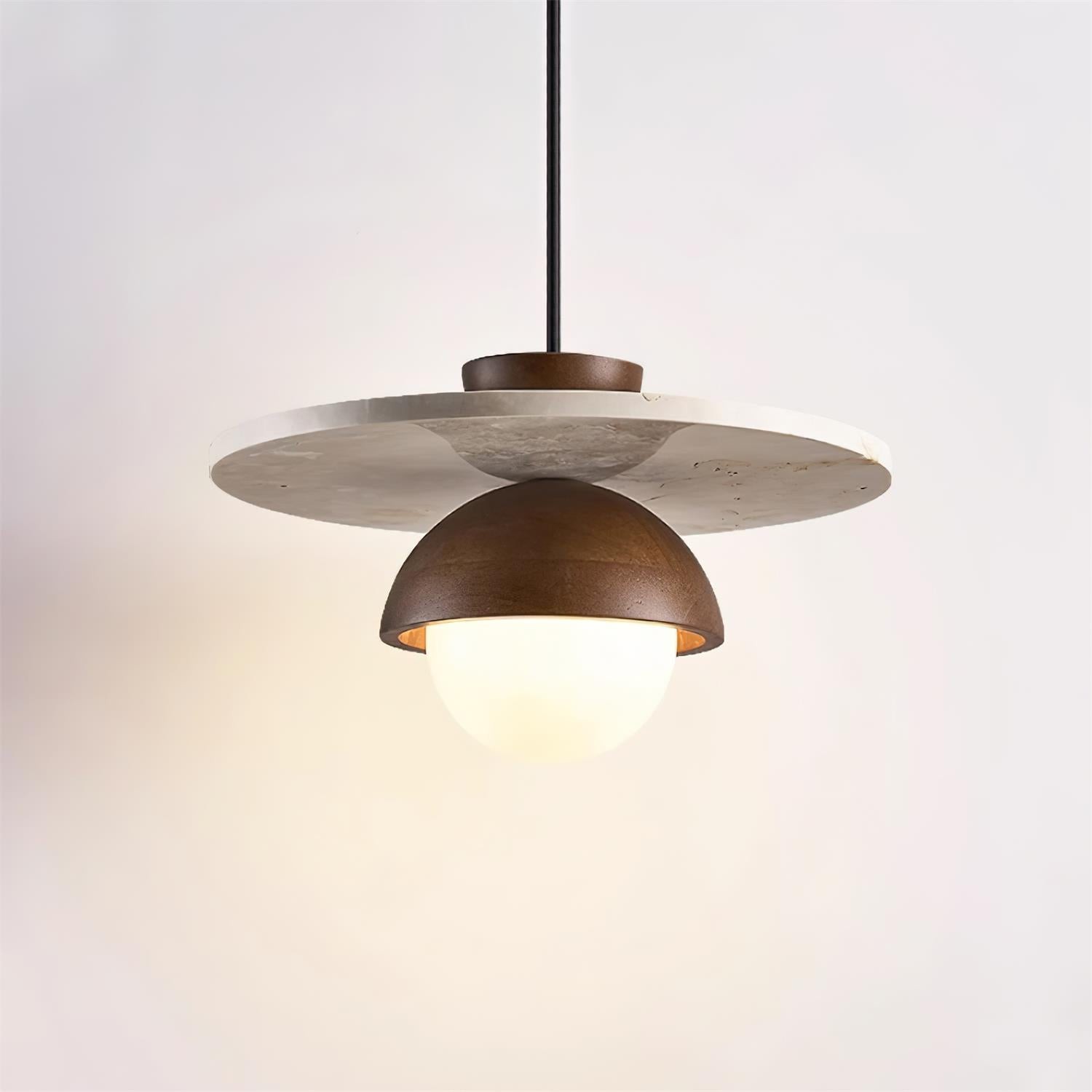 Travertine Disc Hemispherical Wooden Lampshade Chandelier P029