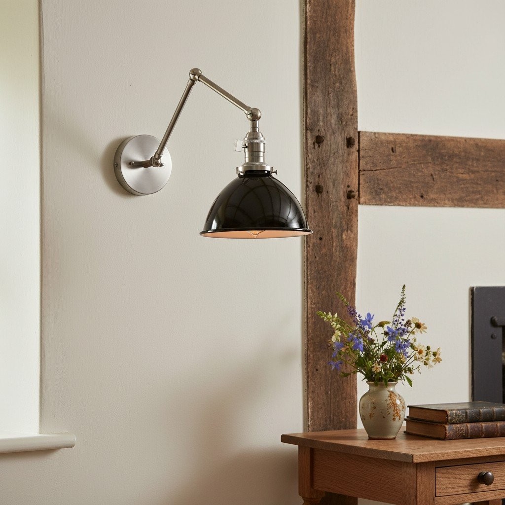 Conique Metal Vintage Industrial Swing Arm Wall Lamp - Adjustable Dome Shade for Study T313