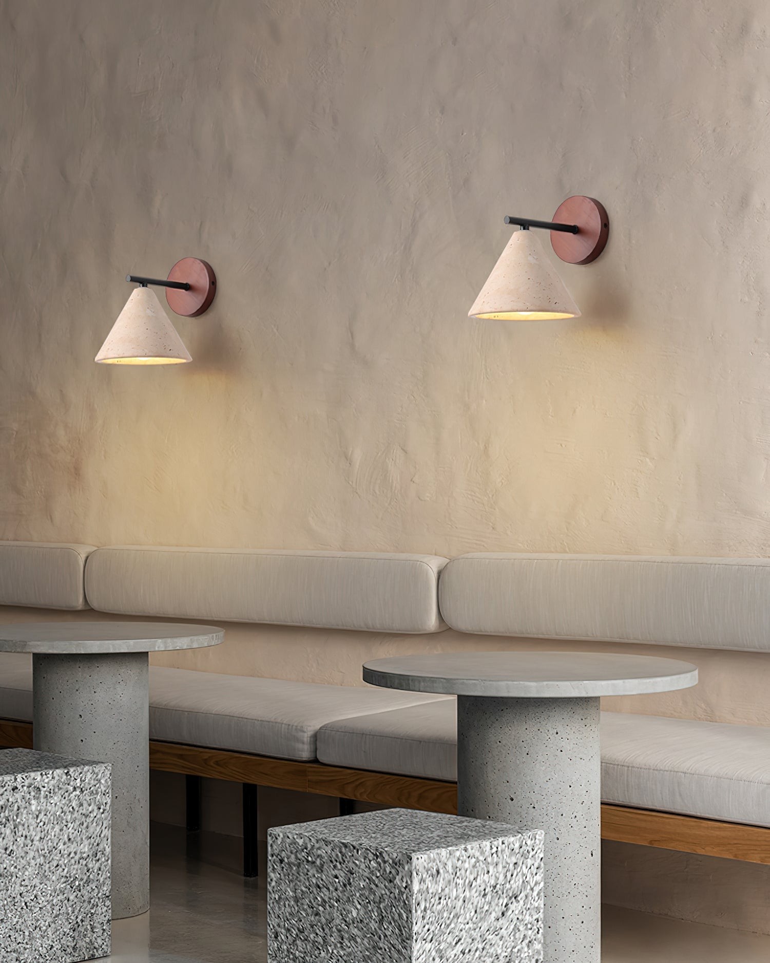 Textured Travertine Cone Wall Light - Minimalist Bedroom Sconce M56