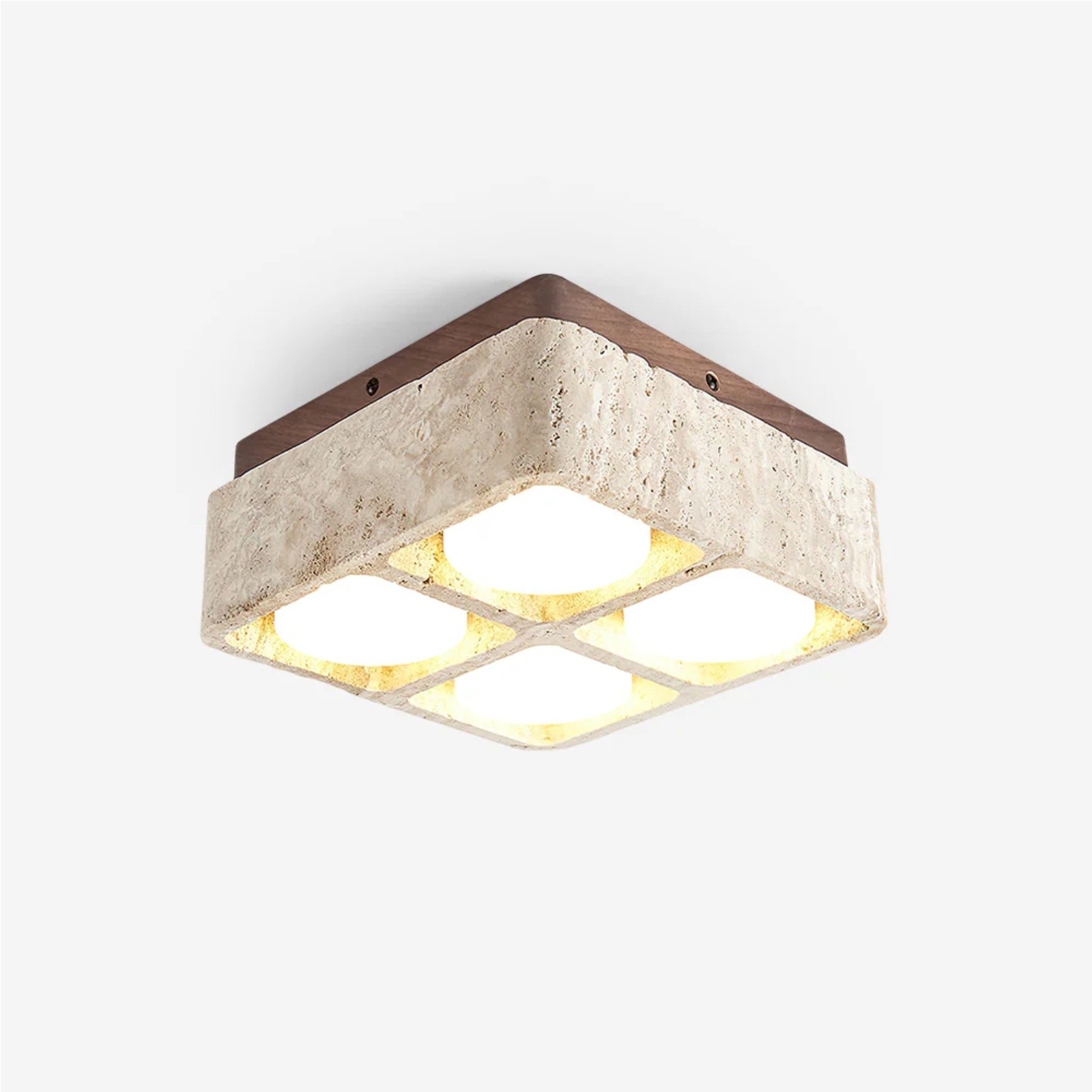 Natural Cube Design Travertine Ceiling Light With Wood Base S297