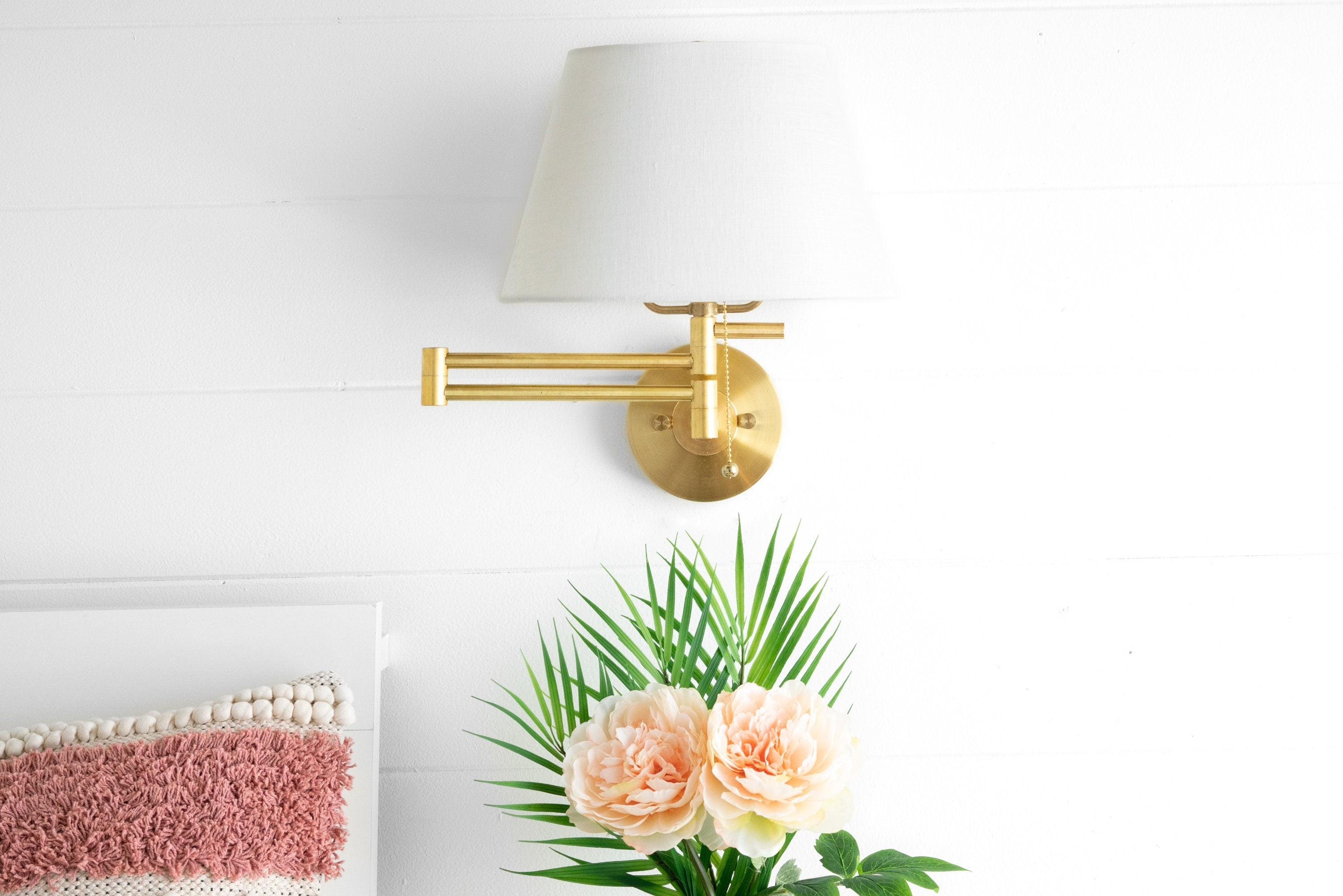 Ornato Luxe Brass Schoolhouse Sconce - Art Deco Wall Light with White Shade T404