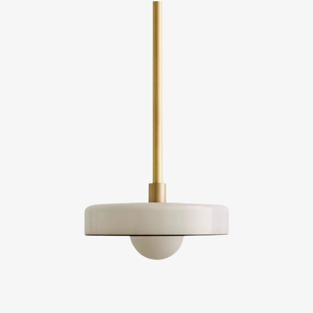 Kalo Modern Pendant Light - Sleek Metal Rod and Disc Orb Glass Design T1058