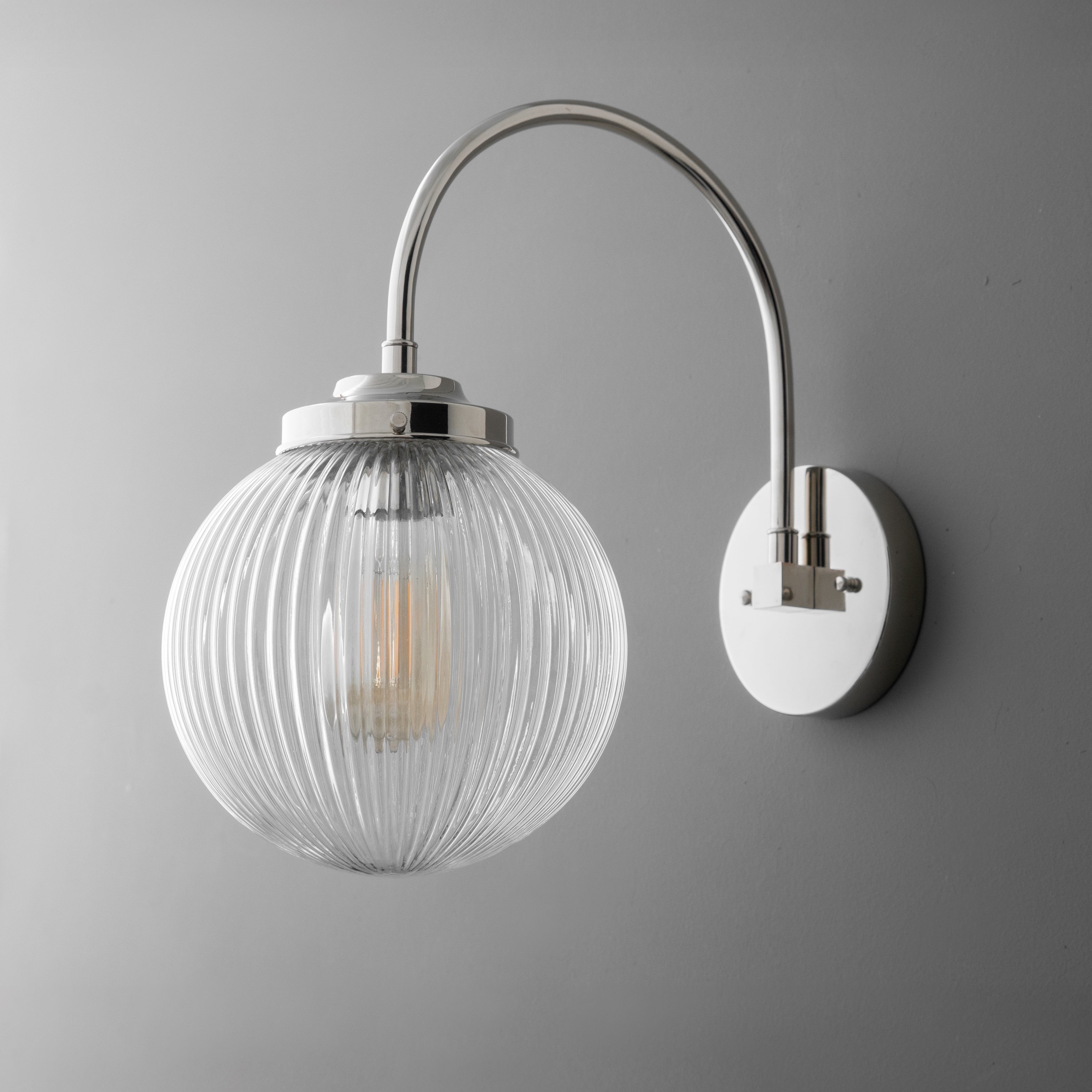 Glorica Glass Aged Brass Wall Sconce - Ribbed Glass Shade Industrial Style Lighting T410