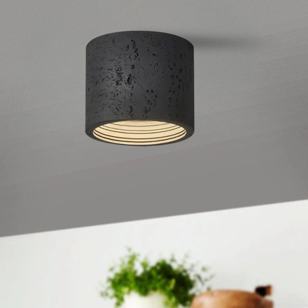 Cylindrical Ceiling Light - Modern Travertine Living Room M72