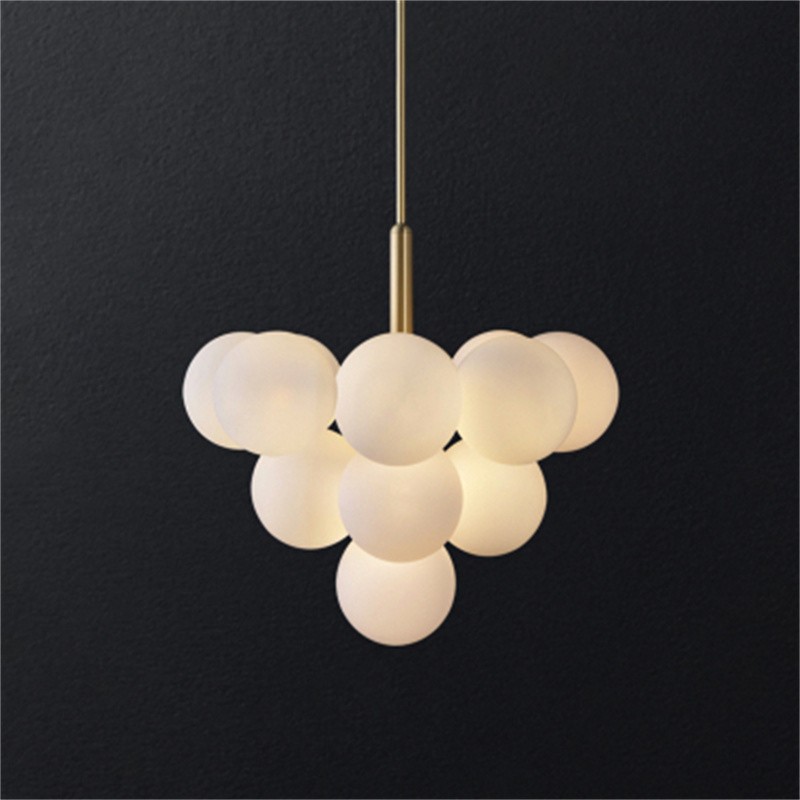 Opal Glass Bubble Cluster Grape Brass Chandelier for Dining Room