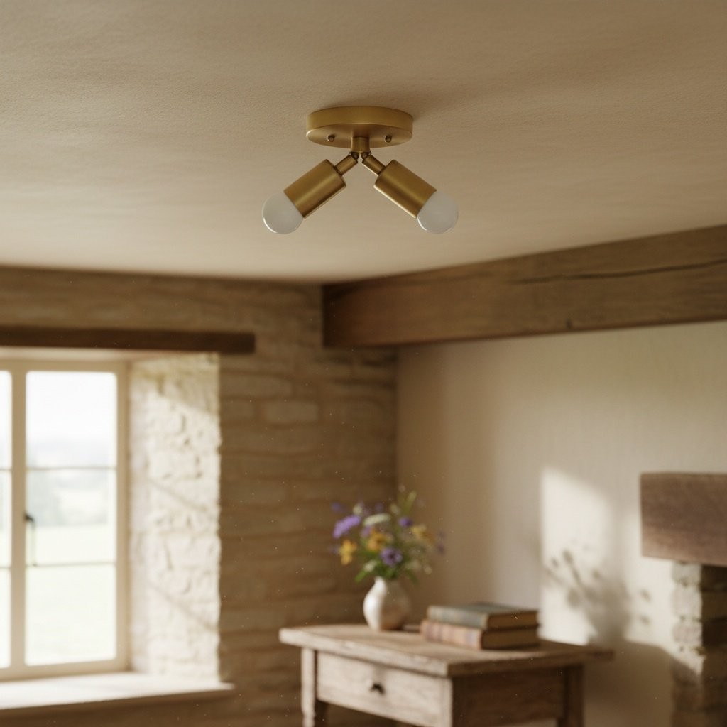 Mobilux Line Modern Brass Flush Mount - Minimalist Gold Ceiling Light for Bedroom T328
