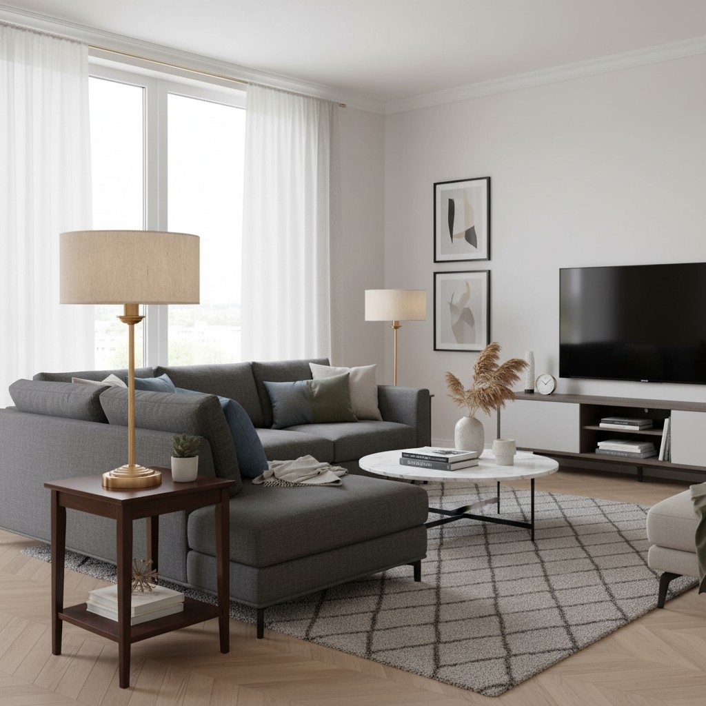 Tela 1‑Light and 3‑Light Table Lamp - Modern Linen & Metal for Bedside or Living Room T847