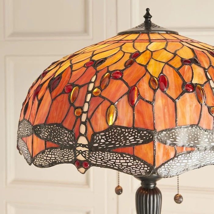 TF Dragonfly Motif Floor Lamp - Vintage Stained-Glass for Living Rooms T935