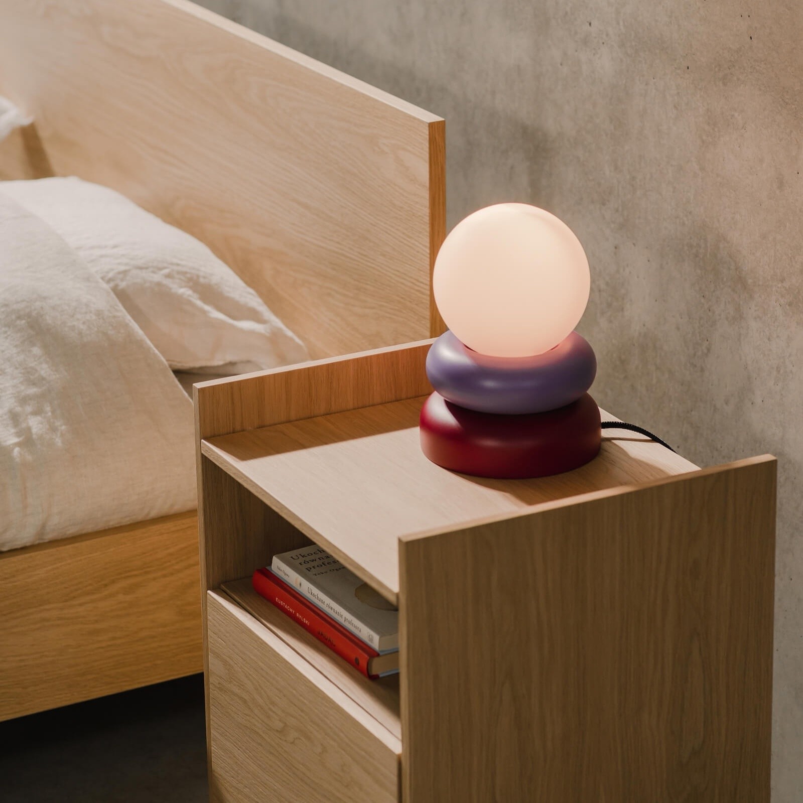 Elegant Table Lamp with Natural Wood and Glass Shade S233