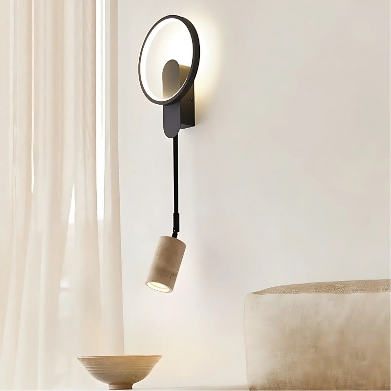 LED Ring Wall Lamp with Travertine Rotating Spotlight S333