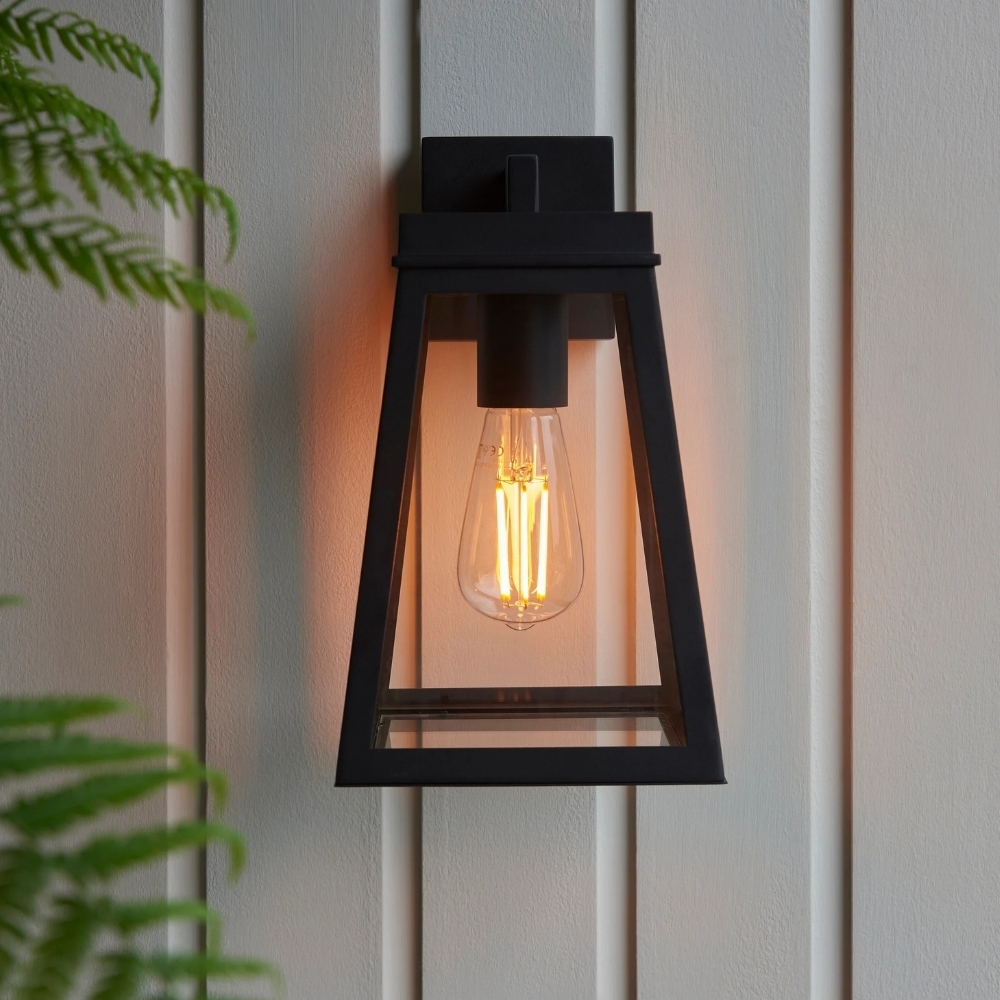 Trevanta Clear Glass Black Outdoor Lantern Wall Light - Modern Exterior Lighting T910