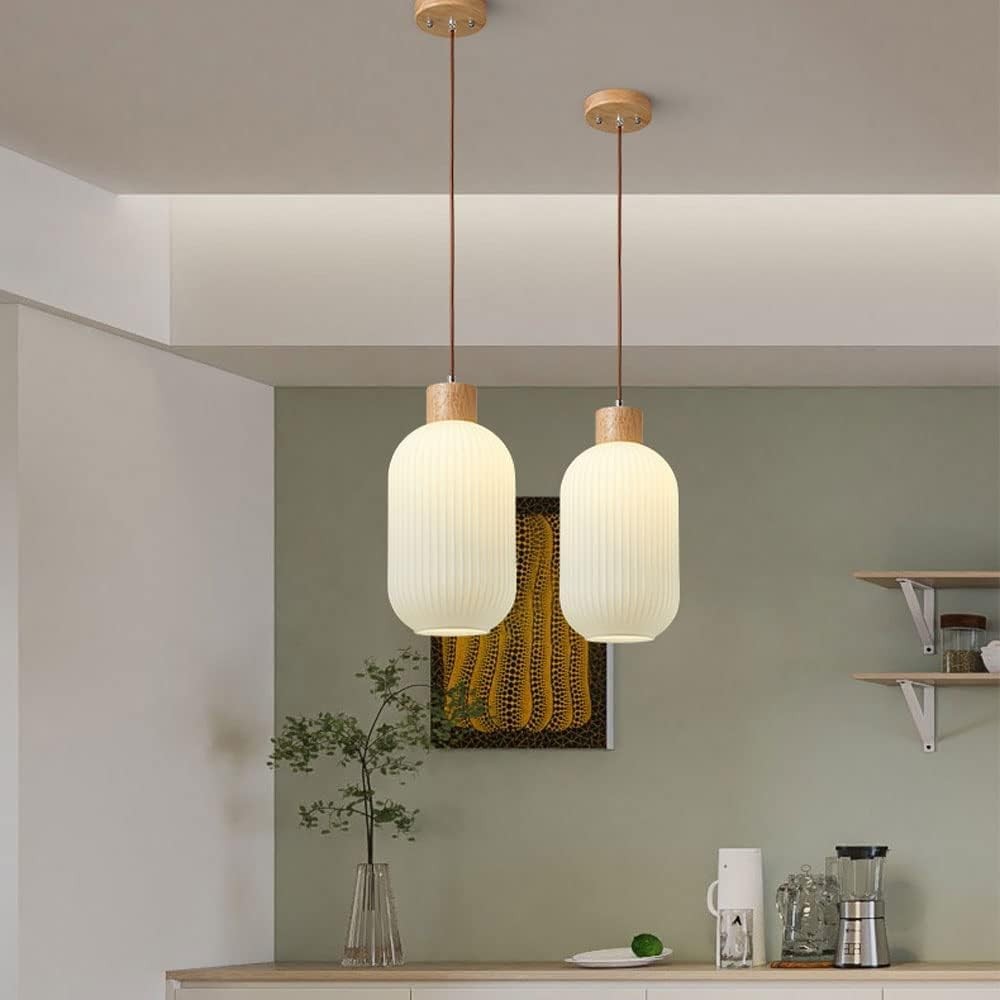 Nordic White Lantern-Like Glass Pendant Lamp M27