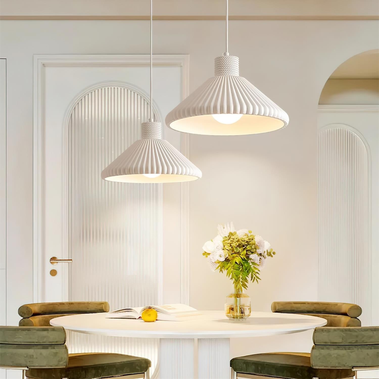 Cream Style Cone Striped Pendant Lamp M229