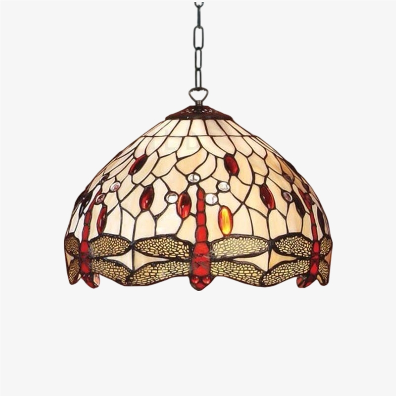 TF Dragonfly Tiffany Pendant Light - Art Nouveau Stained Glass Pendant for Living T849