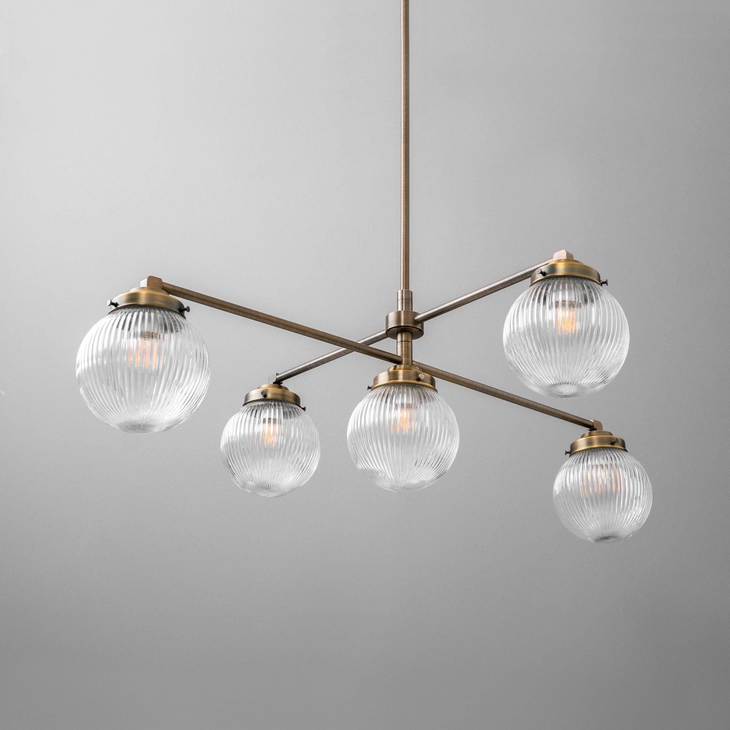 Glorica Glass Frosted Glass Globe Chandelier - Brass Modern Lighting for Living Room T379