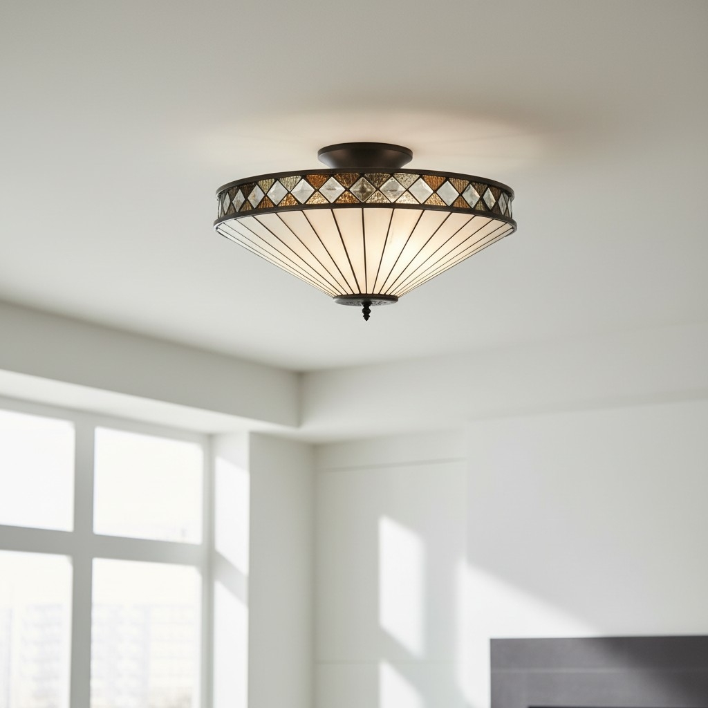 TF Fargo Semi-Flush Ceiling Lamp - A Classic Deco Light with a Decorative Glass Shade for Multi room Use T994