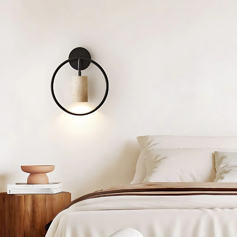 LED Ring Wall Lamp with Travertine Rotating Spotlight S333