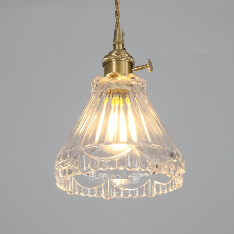 Traditional Japanese Brass Walnut Glass Ceramic Cylinder Conic Flower Bowl 1-Light Pendant Light For Dining Room T260