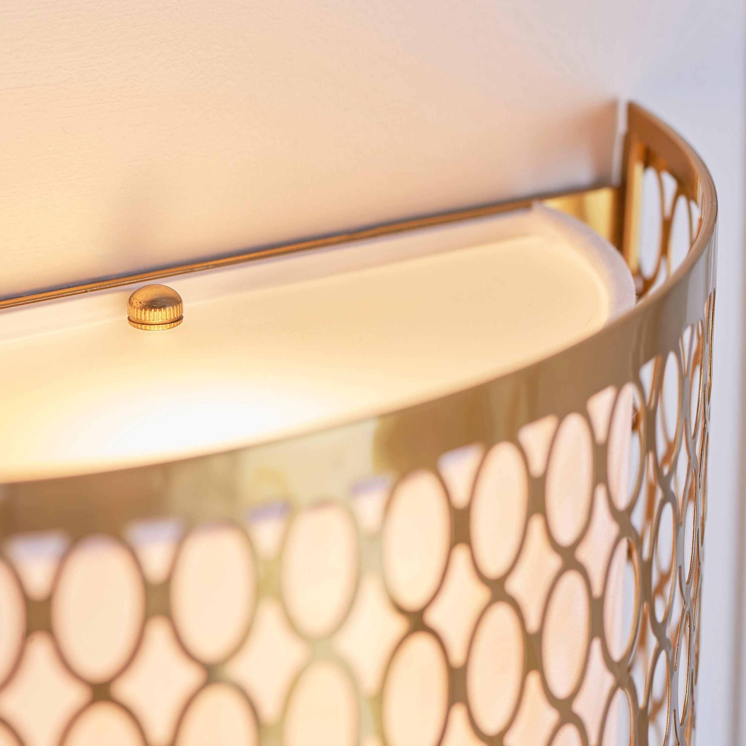 Liorin Fretwork Wall Light - Modern Curved Metal and Fabric Shade Sconce for Hallway or Bedroom T995