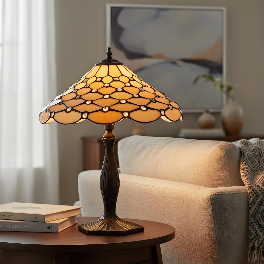 TF Pearl Stained Glass Table Lamp - Bedroom and Living Room Ambient Light T1002