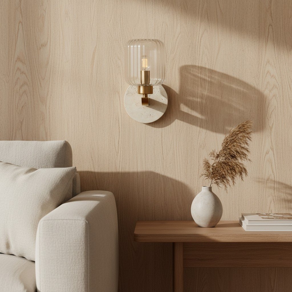 Korlisse Modern Marble Wall Light - Vintage Brass & Clear Glass Accent for Living Room and Hallway T950
