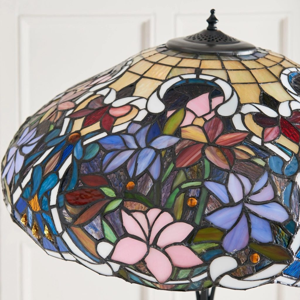 TF Sullivan Tiffany Floor Lamp - Floral Stained Glass Design for Study or Living Room T861