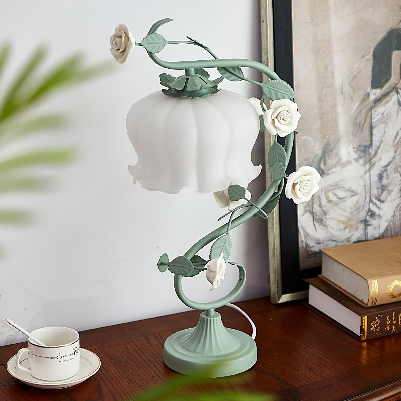 Green Pink White Rose Flower Table Lamp M107