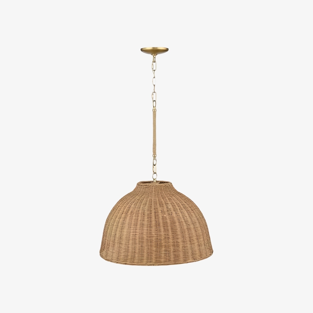 Welanery Dome Pendant Light - Modern Rattan Shade Lamp for Dining Room T1222