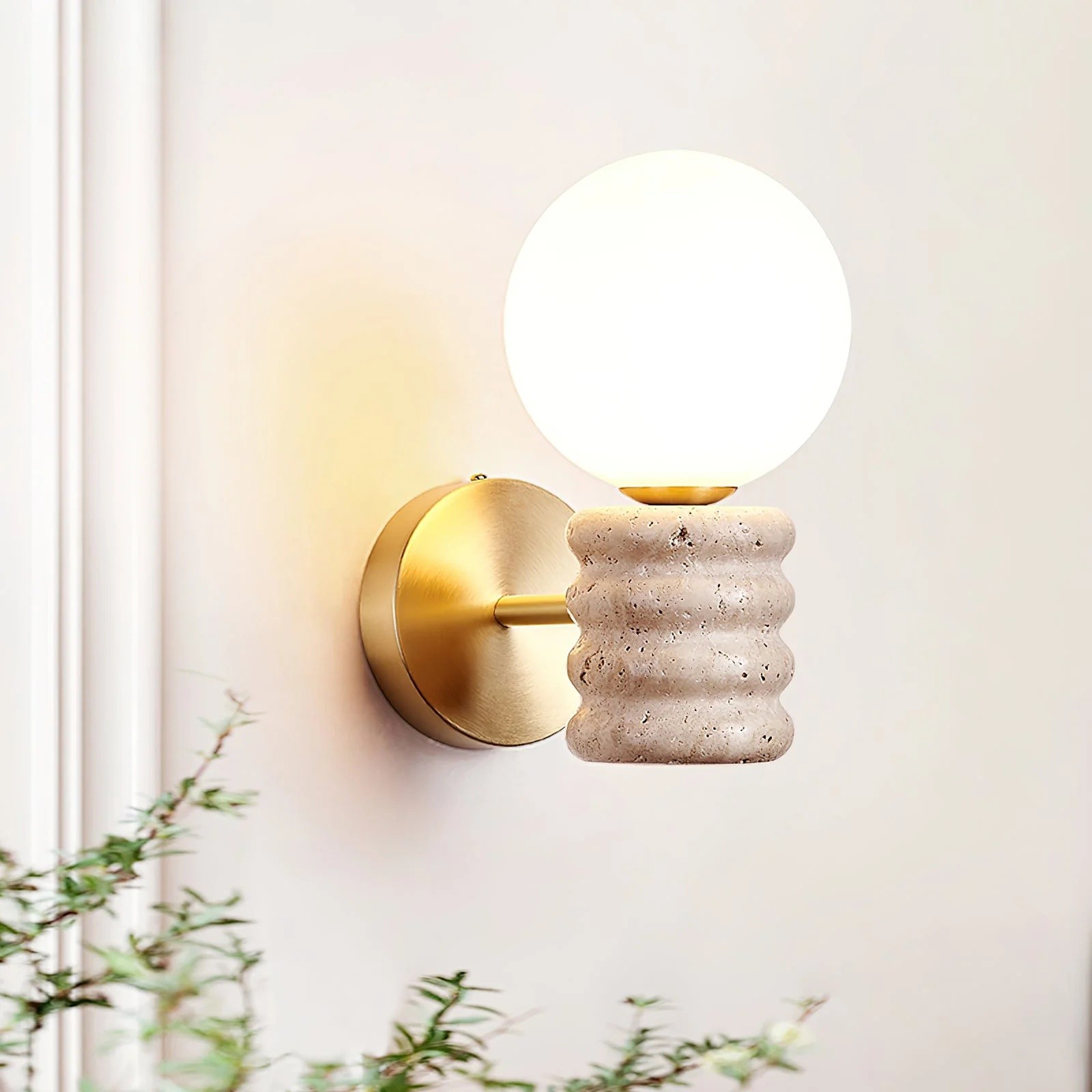 Modern Bulb - Inspired Travertine And Metal Wall Light S330