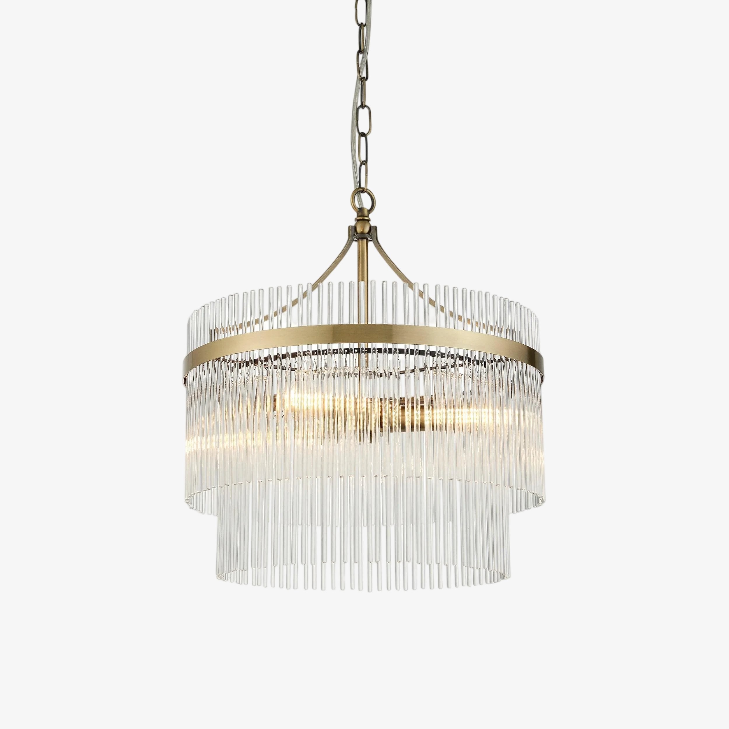 Elegant Glass Rods 3 Light Pendant Light - Vintage Brass Finish T459