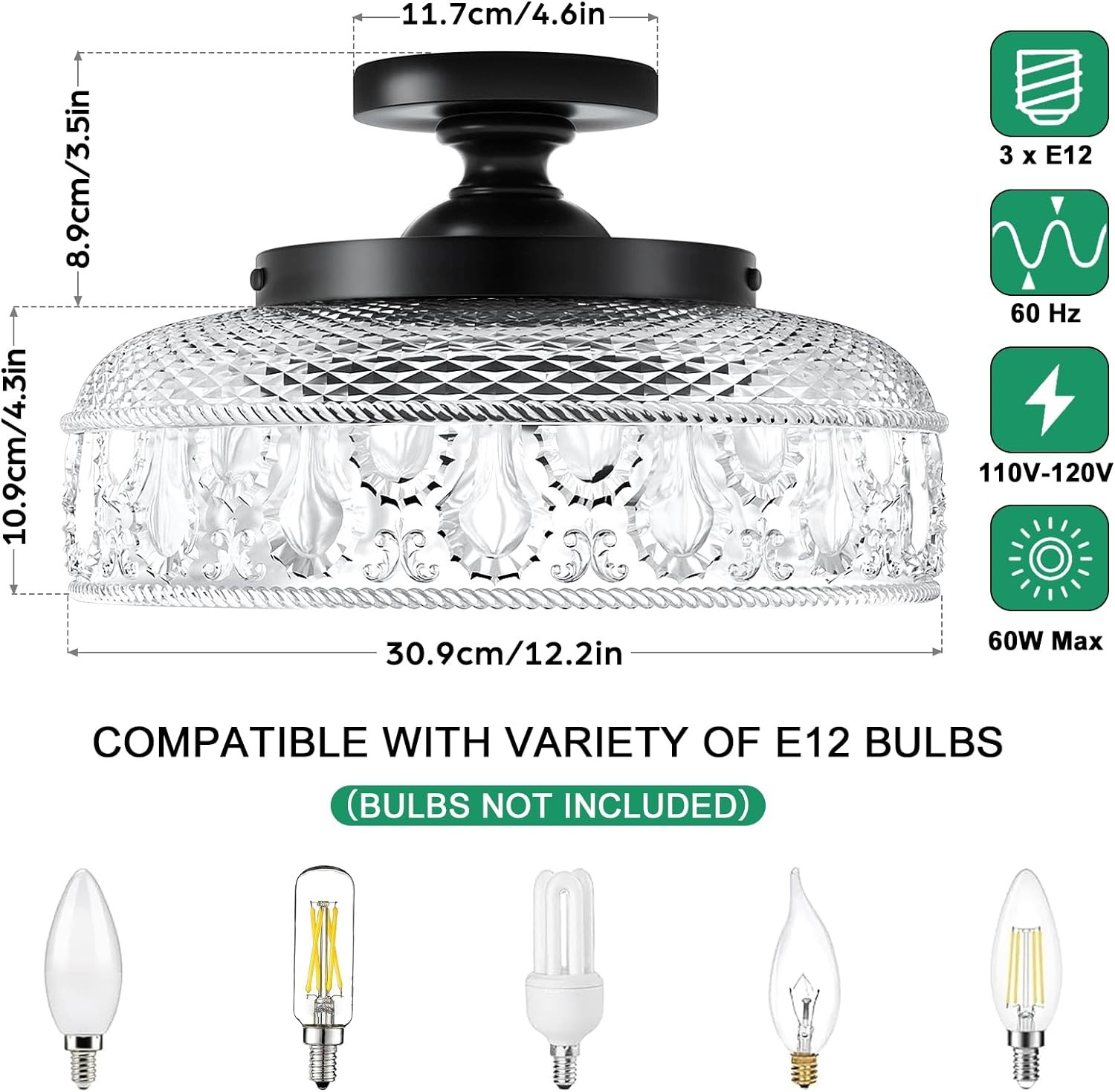 Retro Pattern Glass Semi-recessed Ceiling Lamp S203