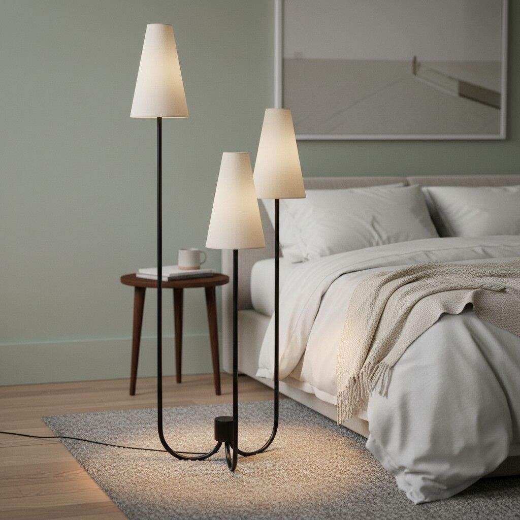 Cordove Three-Tapered Shade Floor Lamp - Modern minimalist Metal Fabric Light for Living Room T681