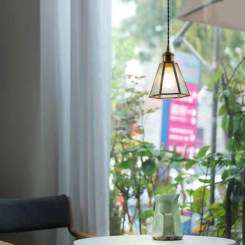 Japanese Vintage Begonia Glass Pendant Light